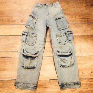 YoungLA Carryall Cargo Jeans Women's Size S Vintage Blue Wash 30W x 33.5L Y2K